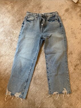 pistola Light Blue Straight Leg Distressed Hem Jeans